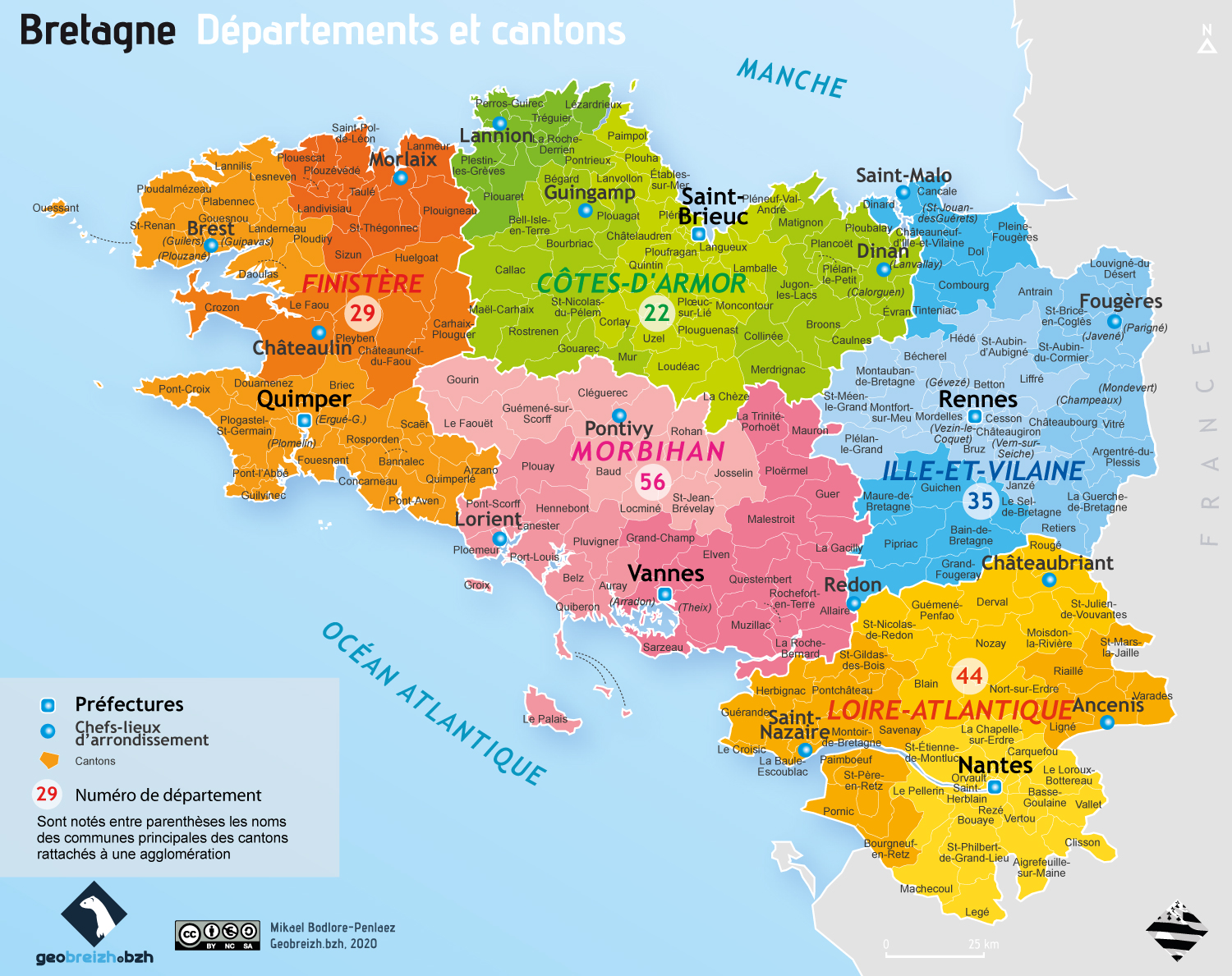 Carte 5 départements Bretons